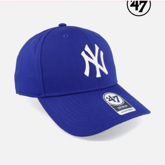 NWT NYC Yankees blue / white cap raised basic adjustable New York 47 brand - Picture 1 of 5